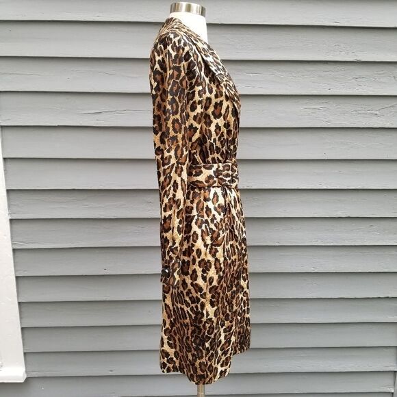Vintage 80s Retro Pin Up Girl Animal Print Leopard Silk Midi Pencil Dress 4 - Picture 4 of 11